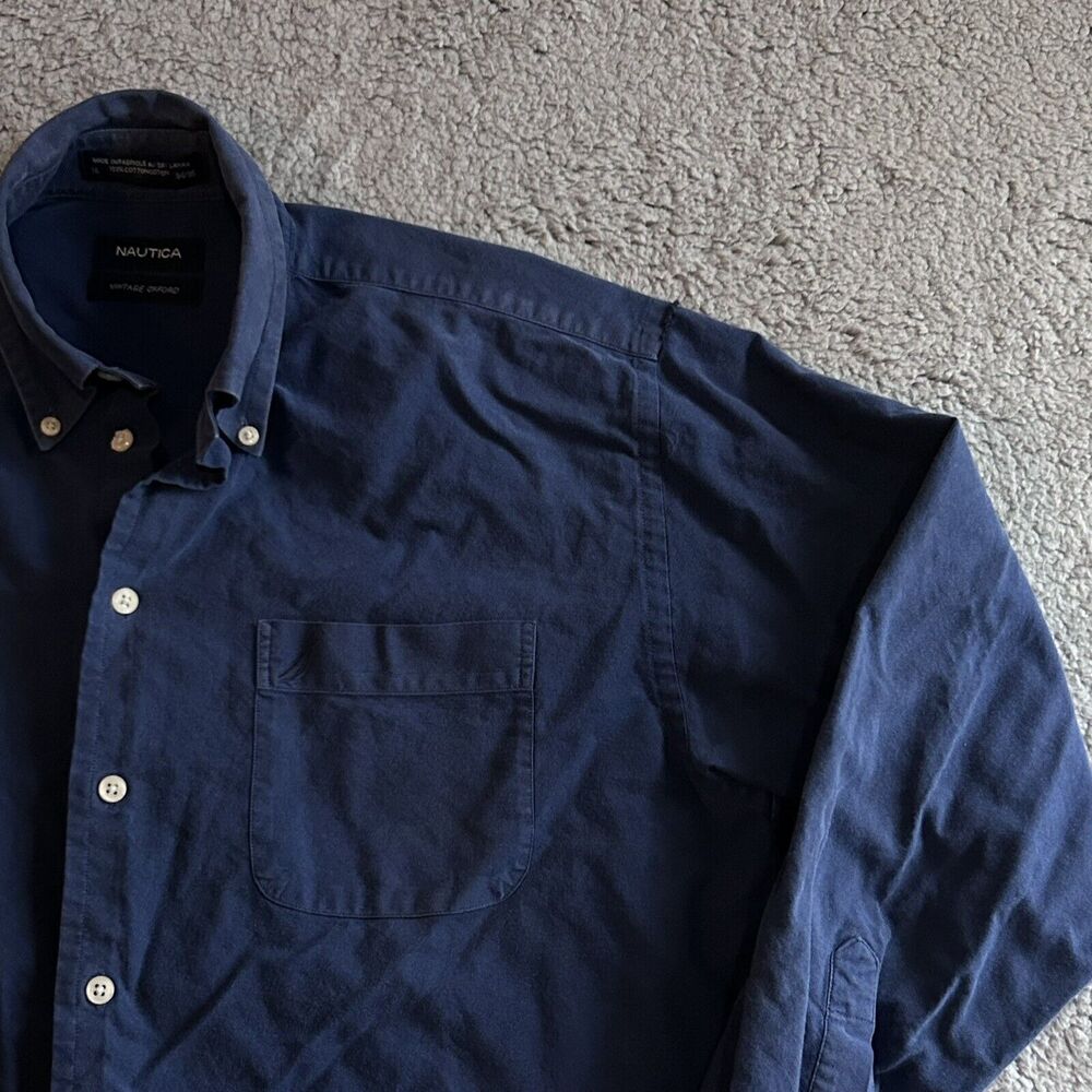 Nautica Mens Size 16 34/35 Button Down Shirt Vintage Oxford Blue Preppy - Picture 7 of 16